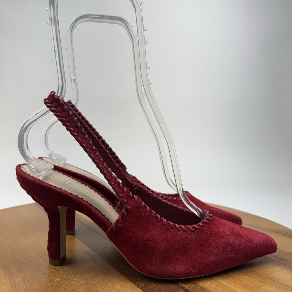New Womens Cinq a Sept Suki Whipstitch Slingback Red Suede Pumps Size EU 37.5